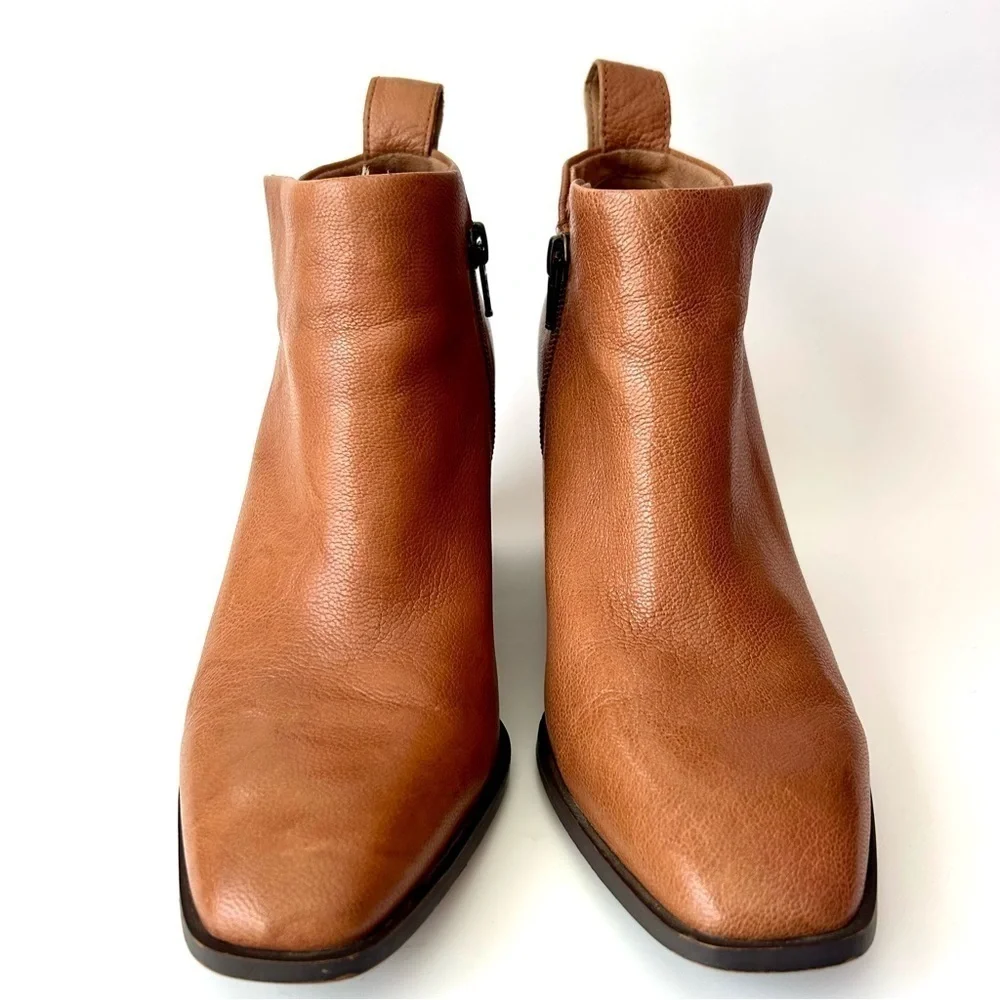 Vionic Alyssa Toffee Leather Ankle Boots Stacked Block Heel Square Toe Size 7.5